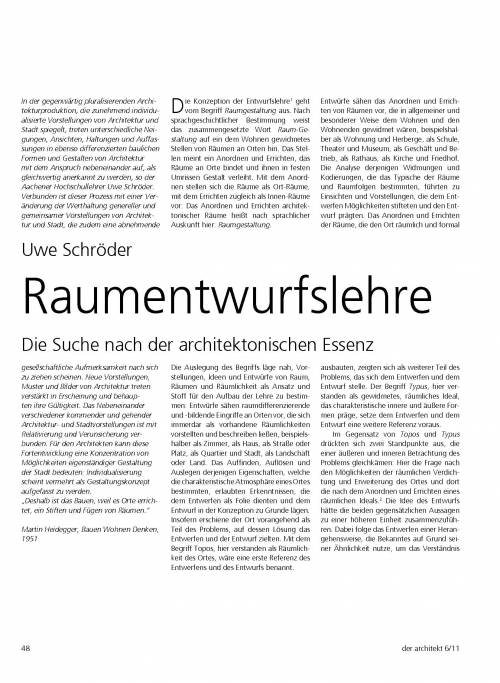 Raumentwurfslehre, in: der architekt 6/2011